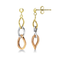 Boucles d’oreilles chaîne en or jaune, blanc et rose 18k diamanté