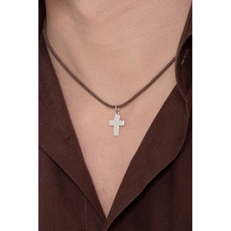Pendentif croix rectangulaire en or blanc 18k