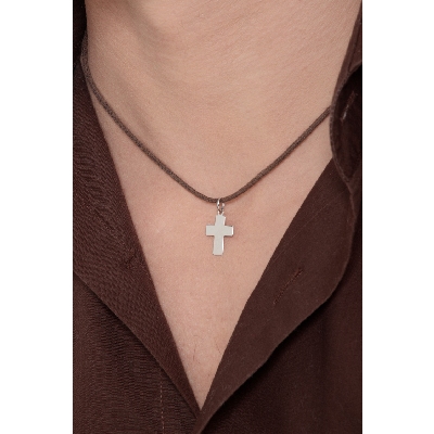 Pendentif croix rectangulaire en or blanc 18k