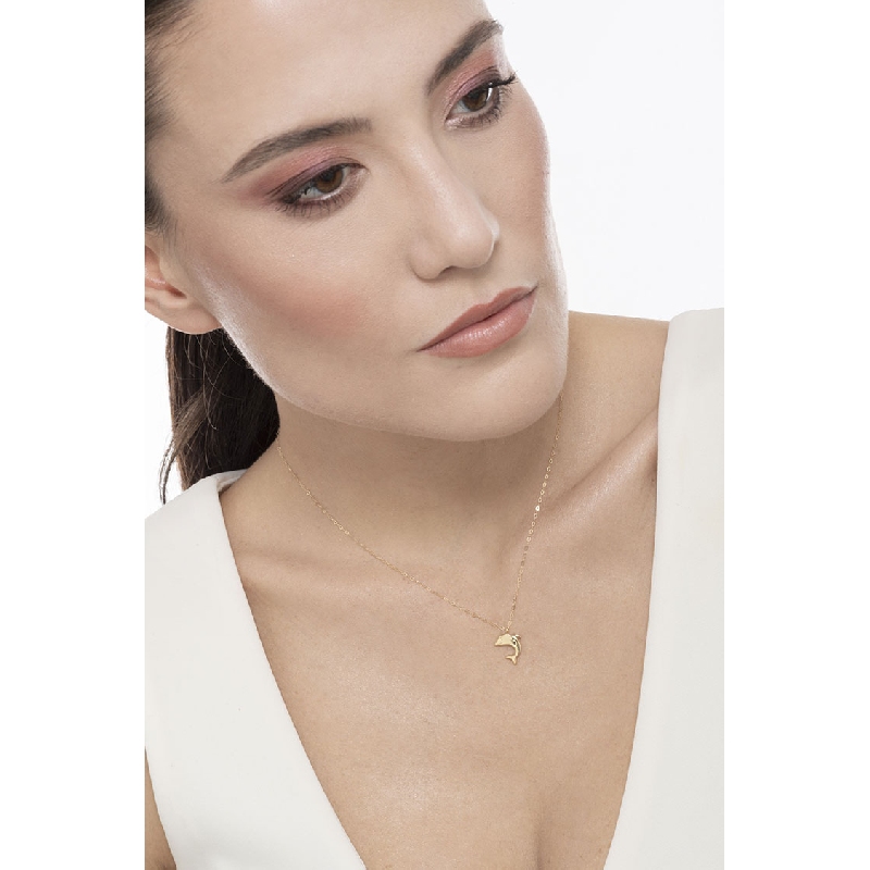 Collier dauphin en or jaune 18k, 42 cm