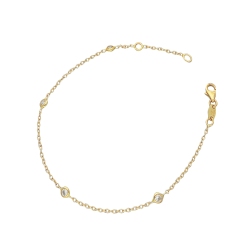 Bracelet fantaisie femme en or jaune 18 carats avec quatre zircons