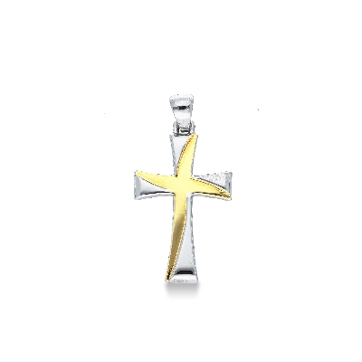 Pendentif Or Jaune et Blanc 18k en forme de croix