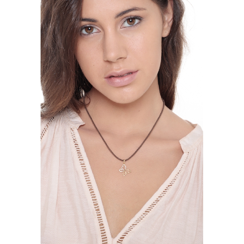 Pendentif papillon avec zircons en or jaune 18 carats