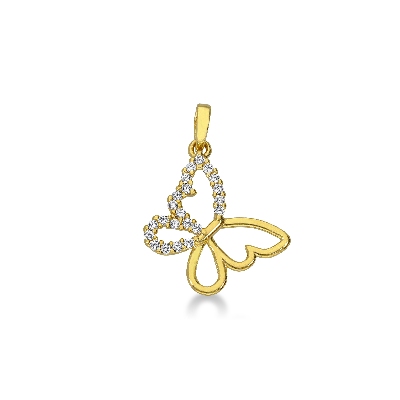 Pendentif papillon avec zircons en or jaune 18 carats