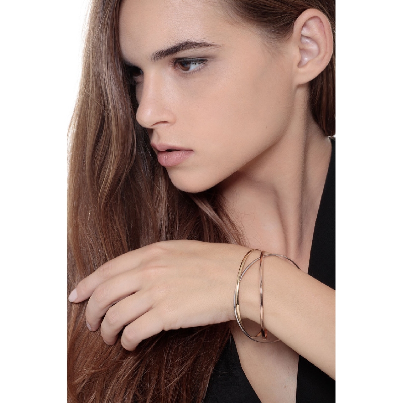 Bracelet rigide fantaisie en or blanc, rose et jaune 18k cm 18 Bracelet rigide fantaisie en or blanc, rose et jaune 18k cm 18