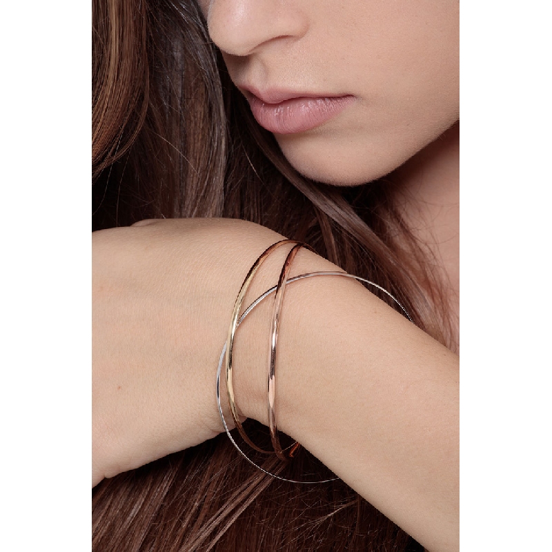 Bracelet rigide fantaisie en or blanc, rose et jaune 18k cm 18 Bracelet rigide fantaisie en or blanc, rose et jaune 18k cm 18