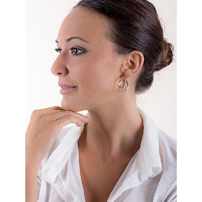 Boucles d'oreilles à Cercles Entrelacés en Or Blanc, Rose et Jaune 18k