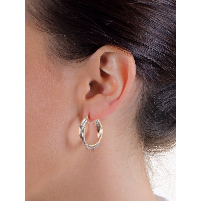 Créoles entrelacées en or blanc, jaune et rose 18k