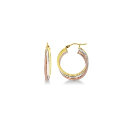 Créoles entrelacées en or blanc, jaune et rose 18k
