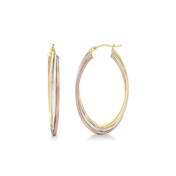 Boucles d'oreilles Ovales en Or Jaune, Blanc et Rose 18k
