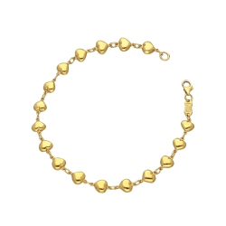 Bracelet en or jaune 18k avec maillon en forme de petits cœurs, 17 cm