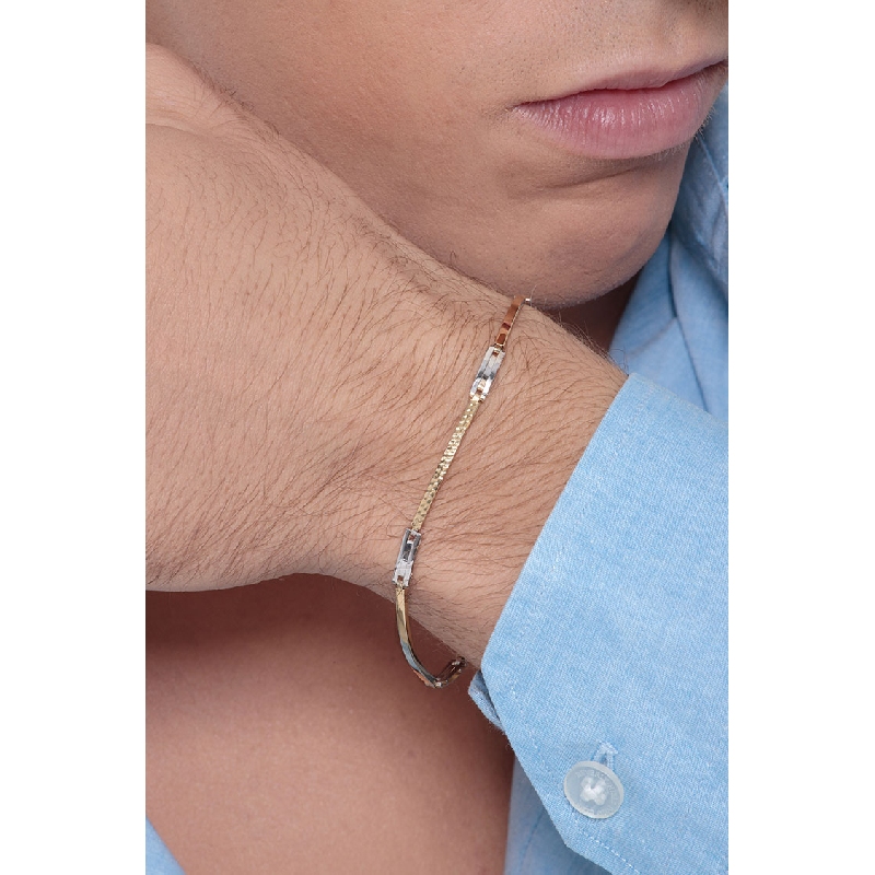 Bracelet pour homme en or jaune et blanc 18k, semi-rigide cm 20. Bracelet pour homme en or jaune et blanc 18k, semi-rigide cm 20.
