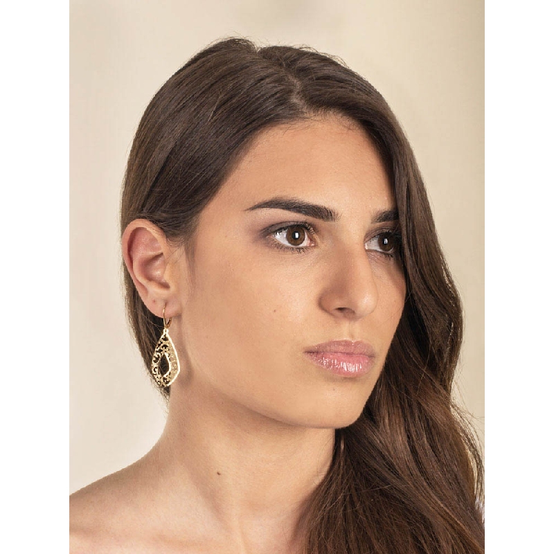 Boucles d'oreilles en Or Jaune 18k avec Pendentifs losange   Boucles d'oreilles en Or Jaune 18k avec Pendentifs losange