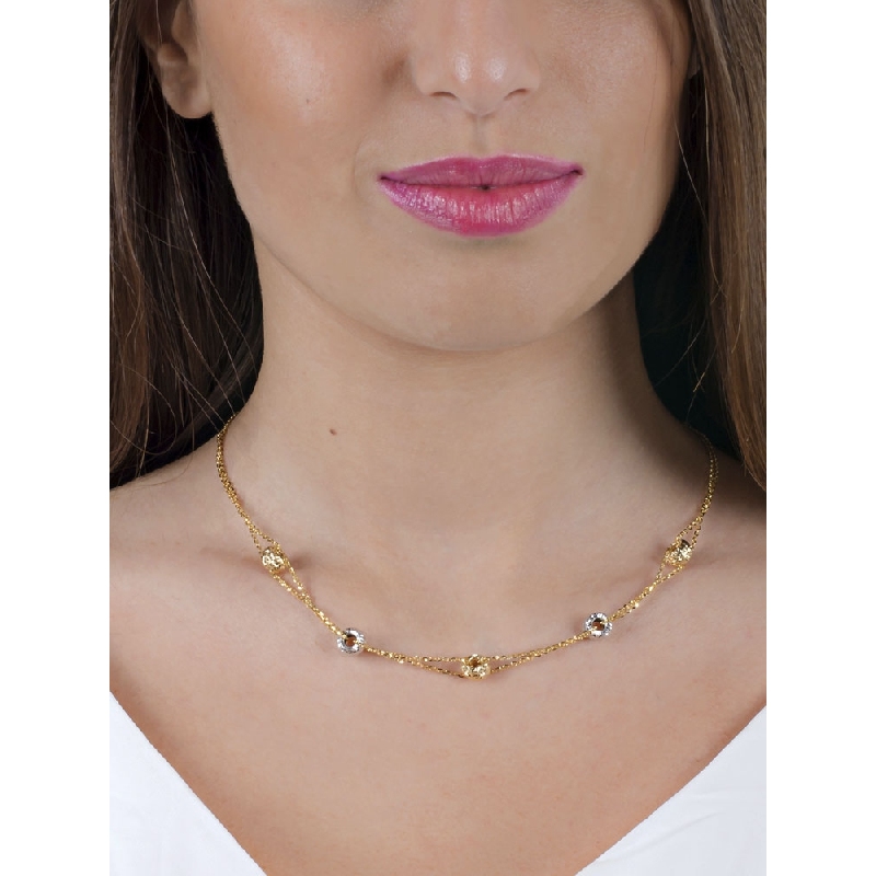 Chaîne en or jaune et or blanc 18k maillons en forme de petites boulles diamantée Chaîne en or jaune et or blanc 18k maillons en forme de petites boulles diamantée