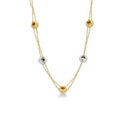 Chaîne en or jaune et or blanc 18k maillons en forme de petites boulles diamantée