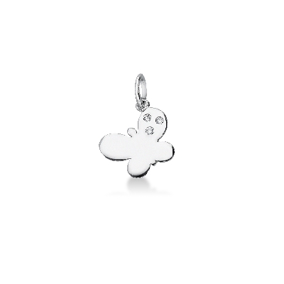 Pendentif papillon en or blanc 18 carats avec trois zircons