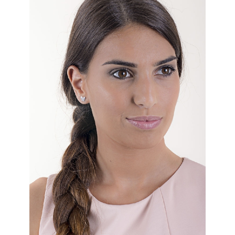 Boucles d'oreilles papillon en or blanc 18k avec trois zircons