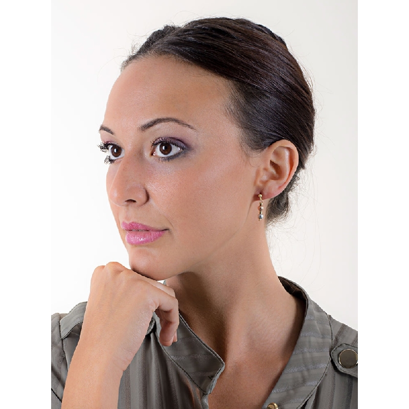 Boucles d’oreilles avec perles diamantées en or jaune, blanc et rose 18k