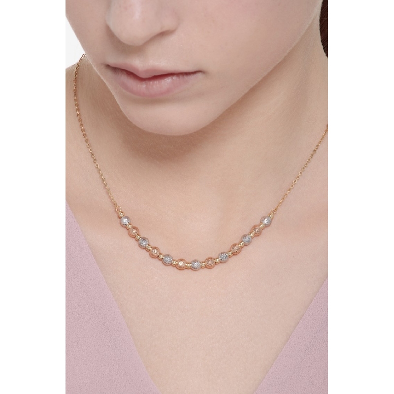 Collier avec des billes de diamants en or blanc, jaune et rose 18k
