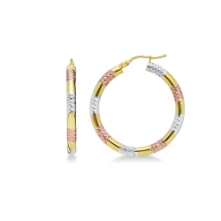 Créoles en or jaune, blanc et rose 18k