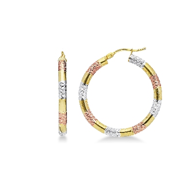 Créoles en or jaune, blanc et rose 18k