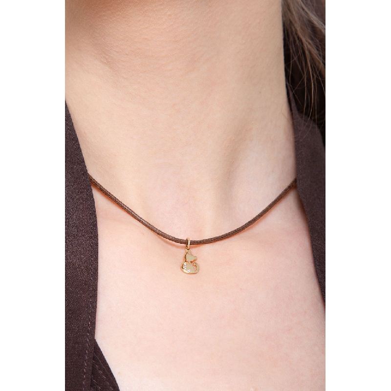 Pendentif Or Jaune 18k design chat et zircons