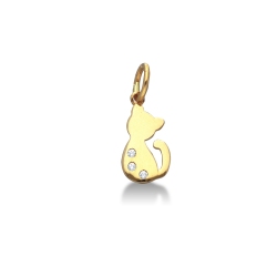 Pendentif Or Jaune 18k design chat et zircons