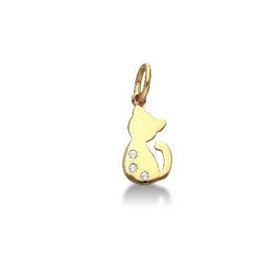 Pendentif Or Jaune 18k design chat et zircons