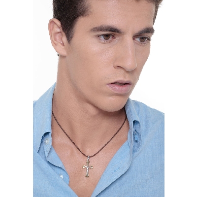 Pendentif croix en or blanc et jaune 18k Christ