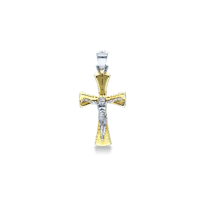 Pendentif croix en or blanc et jaune 18k Christ