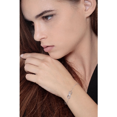 Bracelet fantaisie or blanc 18K, 19 cm