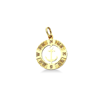 Pendentif  ancre en or jaune 18k rose des vents