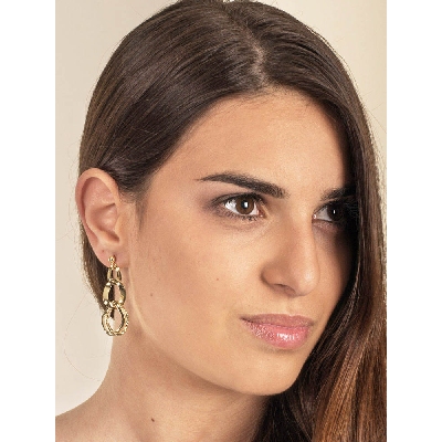  Boucles d'oreilles à chaîne en or jaune 18k, diamantées, pendantes et entrelacées
