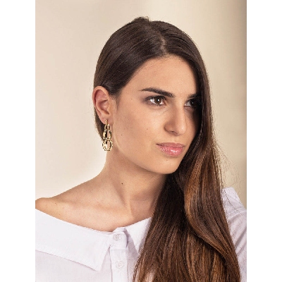  Boucles d'oreilles à chaîne en or jaune 18k, diamantées, pendantes et entrelacées