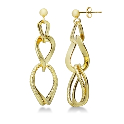 Boucles d'oreilles à chaîne en or jaune 18k, diamantées, pendantes et entrelacées