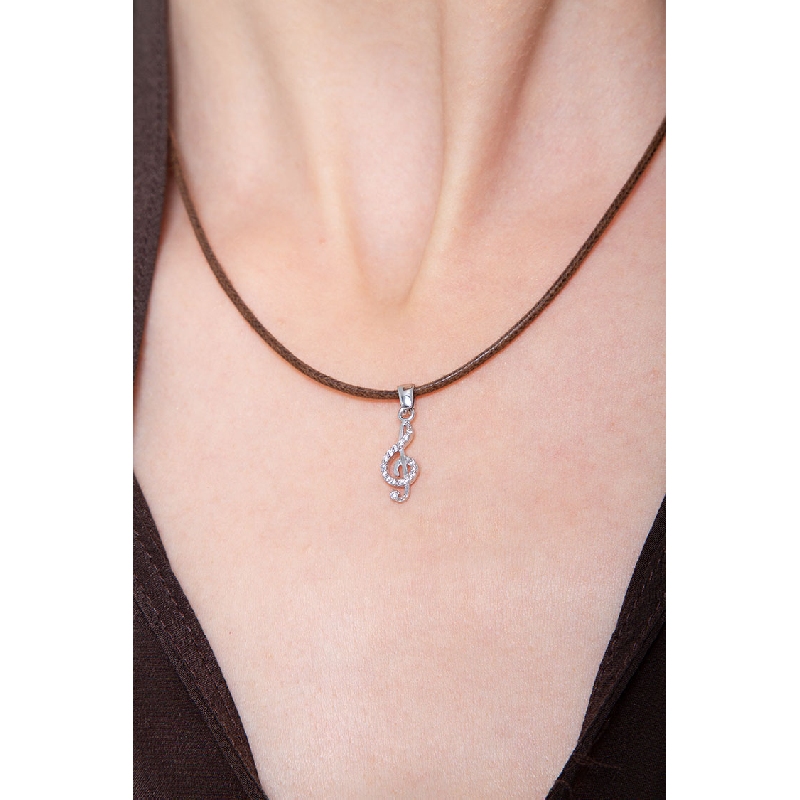 Pendentif Clé de Sol en Or Blanc 18K avec Zircons