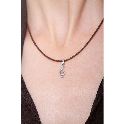 Pendentif Clé de Sol en Or Blanc 18K avec Zircons