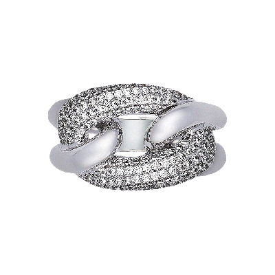 Bague Groumette en or blanc 18k entrelacé et zircons