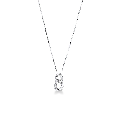 Collier gourmette et zircon en or blanc 18k