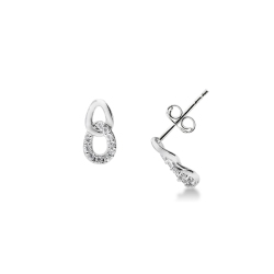 Boucles d’oreilles en or blanc 18k avec zircons style gourmette
