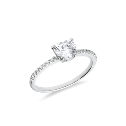 Bague modèle solitaire en or blanc 18 carats avec zircons