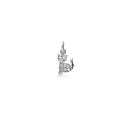 Pendentif chat en or blanc 18k avec zircones