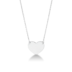 Collier en or blanc 18k avec pendentif coeur plat