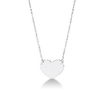 Collier en or blanc 18k avec pendentif coeur plat