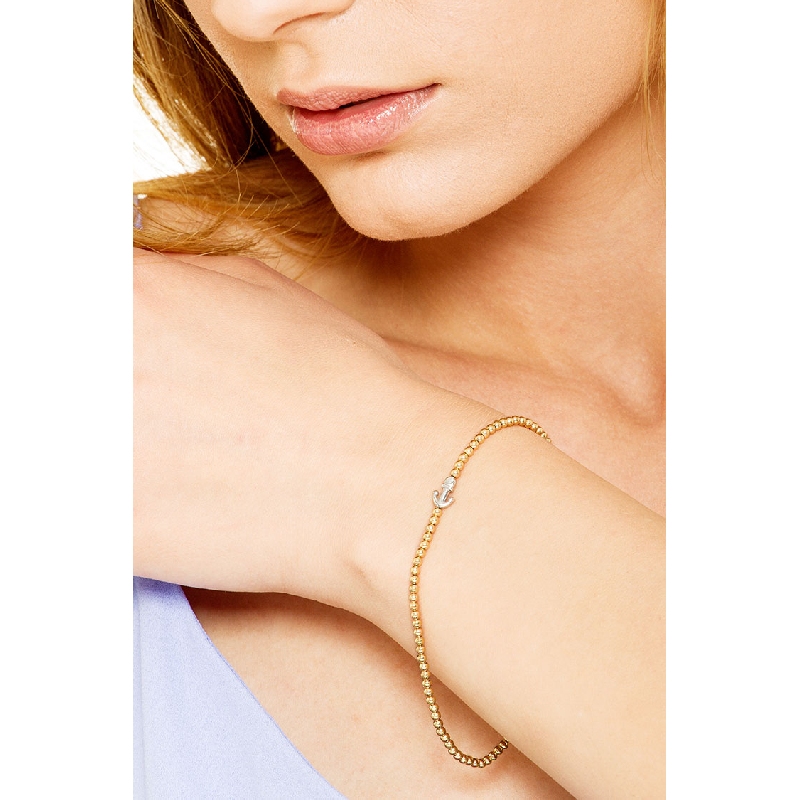 Bracelet avec perles Or Jaune 18k et ancre Or Blanc 18k Bracelet avec perles Or Jaune 18k et ancre Or Blanc 18k