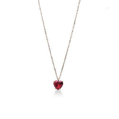 Collier en or rose 18k avec pendentif et zircon rouge