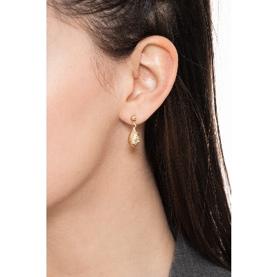 Boucles d'oreilles en forme de goutte en or jaune 18k, finition godronnée