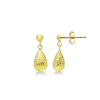 Boucles d'oreilles en forme de goutte en or jaune 18k, finition godronnée