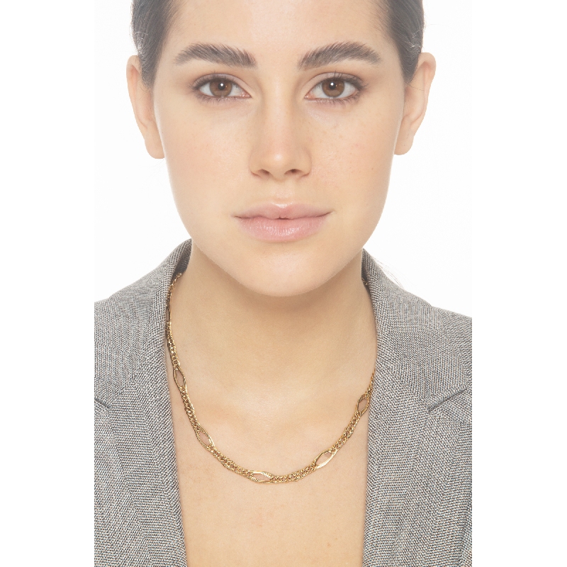 Collier en or jaune 18k avec maillons groumette alternés