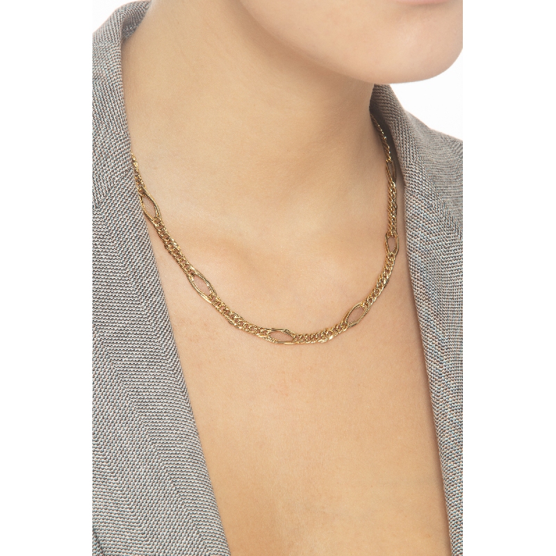 Collier en or jaune 18k avec maillons groumette alternés